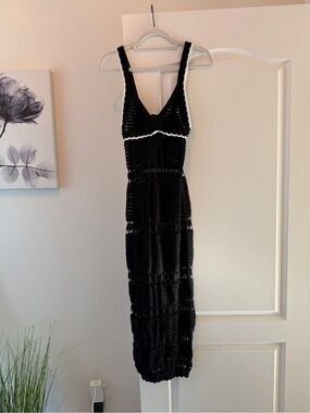 Forever 21 Black Crochet Beach Cover-up Maxi Dress with White Trim